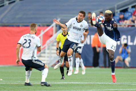 June 26, 2019; Foxborough, MA, USA; New England Revolution midfielder Wilfried Zahibo (23) in action during an MLS, Fussball Herren, USA match between Philadelphia Union and New England Revolution at Gillette Stadium. CSM MLS 2019: Union vs Revolution JUN 26 - ZUMAc04_ 20190626_zaf_c04_062 Copyright: xAnthonyxNesmithx