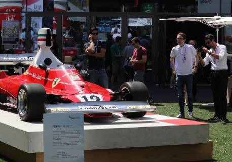 FORMULA 1 - GP of Austria 2019 SPIELBERG,AUSTRIA,27.JUN.19 - MOTORSPORTS, FORMULA 1 - Grand Prix of Austria, Red Bull Ring, preview. Image shows fans and a Ferrari 312T of Niki Lauda, 1975. GEPAxpictures xAndreasxPranter