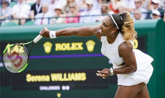 Tennis: Wimbledon championships Serena Williams of the United States plays against Carla Suarez Navarro of Spain in the fourth round of Wimbledon on July 8, 2019. Williams won 6-2, 6-2.