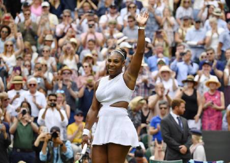 Tennis: Wimbledon championships Serena Williams of the United States acknowledges the crowd after beating compatriot Alison Riske in the quarterfinals of Wimbledon on July 9, 2019.
