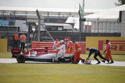 Photo4 LaPresse 12 07 2019 Silverstone, England Grand Prix Formula One England 2019 In the pic: free Practice 1, Kimi Raikkonen (FIN) Alfa Romeo Racing C38 stops on the track  Copyright: xPhoto4 LaPressex