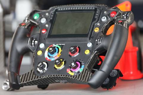 Photo4 LaPresse 12 07 2019 Silverstone, England Grand Prix Formula One England 2019 In the pic: free practice 2, Aston Martin Red Bull Racing RB15 steering wheel  Copyright: xPhoto4 LaPressex