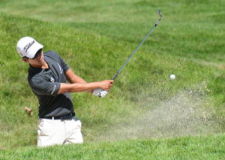 SILVIS, IL - JULY 12: Michael Kim hits out of a sand trap on the 1 hole during the second round of the John Deere Classic Golf Tournament at TPC Deere Run on July 12, 2019, at Silvis, IL. (Photo by Keith Gillett Icon Sportswire) GOLF: JUL 12 PGA, Golf Herren - John Deere Classic Icon1907012001