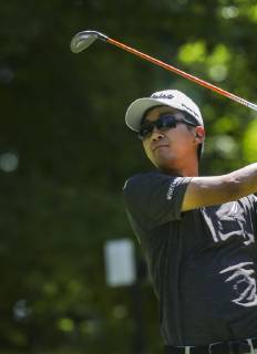 July 12, 2019 - Silvis, Iowa, USA - Michael Kim tees off on six during the second round of the John Deere Classic at TPC Deere Run in Silvis, Friday, July 12, 2019. Iowa News - July 12, 2019 - ZUMAq30_ 92249164st Copyright: xAndyxAbeytax