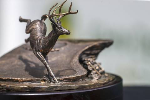 July 13, 2019 - Silvis, Iowa, USA - The trophy is seen at hole one during the third round of the John Deere Classic at TPC Deere Run in Silvis, Saturday, July 13, 2019. Golf 2019: John Deere Classic Iowa - ZUMAq30_ 20190713_zaf_q30_035 Copyright: xAndyxAbeytax