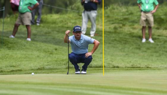 July 13, 2019 - Silvis, Iowa, USA - Andrew Landry lines up his putt on three during the third round of the John Deere Classic at TPC Deere Run in Silvis, Saturday, July 13, 2019. Golf 2019: John Deere Classic Iowa - ZUMAq30_ 20190713_zaf_q30_040 Copyright: xAndyxAbeytax
