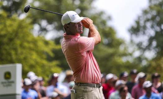 July 13, 2019 - Silvis, Iowa, USA - Lucas Glover tees off on one during the third round of the John Deere Classic at TPC Deere Run in Silvis, Saturday, July 13, 2019. Golf 2019: John Deere Classic Iowa - ZUMAq30_ 20190713_zaf_q30_057 Copyright: xAndyxAbeytax
