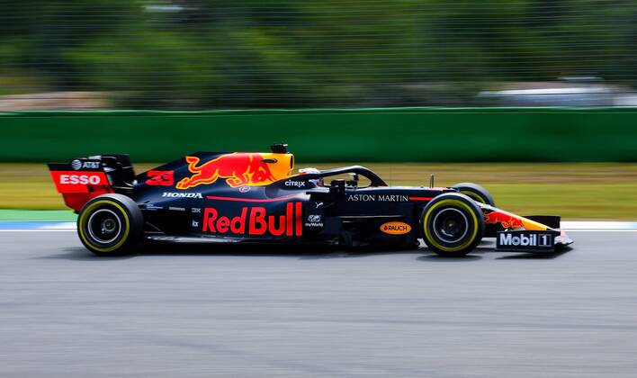 27 07 2019, xpsx, Motorsport FIA Formula 1, Mercedes Benz Grand Prix of Germany 2019 3 Free Practice v l Max Verstappen Aston Martin Red Bull Racing 33 NED Hockenheim
