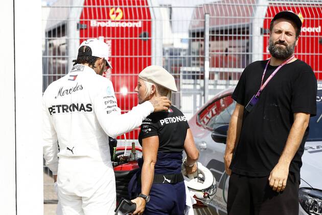 Formel 1, GP Deutschland, Paul Ripke zu Gast Motorsports: FIA Formula One World Championship, WM, Weltmeisterschaft 2019, Grand Prix of Germany, 44 Lewis Hamilton (GBR, Mercedes AMG Petronas Motorsport), Angela Cullen (GBR, Mercedes AMG Petronas Motorsport), Paul Ripke (GER) Hockenheim Germany