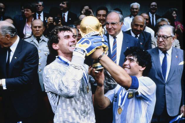 MARADONA Diego Kapitaen Team ARG with WELTCUP Cup at the award ceremony with goalkeeper PUMPIDO Nery Final Argentina Germany 3 2 on 29 06 1986 at the Azteca Stadium in Mexico City