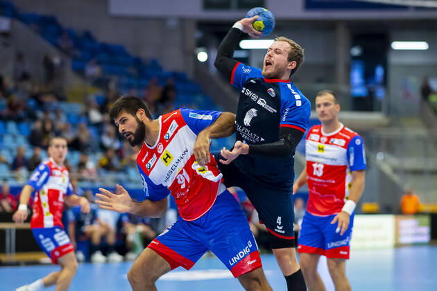 Bietigheim, Germany 25 August 2019 2 BL 19 20 SG BBM Bietigheim vs ThSV Eisenach vs li Marko Racic Eisenach , Patrick Rentschler SG BBM Bietigheim Bietigheim Egetrans Arena Baden Württemberg Germany