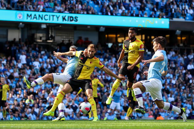 David Silva of Manchester City scores his teams first goal of the game during the Premier League match at the Etihad Stadium, Manchester. Picture date: 21st September 2019. Picture credit should read: James Wilson Sportimage EDITORIAL USE ONLY. No use with unauthorised audio, video, data, fixture lists, club league logos or live services. Online in-match use limited to 120 images, no video emulation. No use in betting, games or single club league player publications. SPI-0216-0007