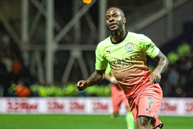 Raheem Sterling of Manchester City celebrates after scoring during the Carabao Cup match between Preston North End and Manchester City at Deepdale, Preston, England on 24 September 2019. Copyright: xJamesxxGillx PMI-3077-0028