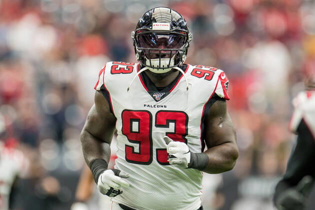 October 6, 2019: Atlanta Falcons defensive end Allen Bailey (93) prior to an NFL, American Football Herren, USA football game between the Houston Texans and the Atlanta Falcons at NRG Stadium in Houston, TX. The Texans won the game 53 to 32... CSM NFL 2019: Falcons vs Texans OCT 06 - ZUMAc04_ 20191006_zaf_c04_409 Copyright: xTraskxSmithx