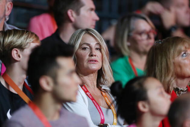 Nadia Comaneci, USA ROU, during apparatus final at 2019 artistics world championships in Stuttgart 12 10 2019