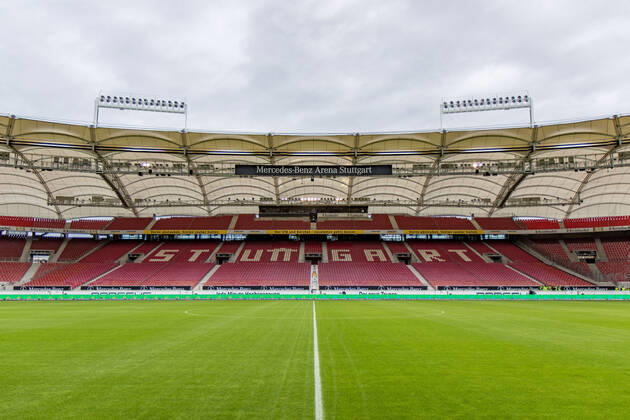 View into the stadium just three hours before the kick-off 03 11 2019, football, GER, 2 Bundesliga, 2 BL, 12 Spieltag, season 2019 20, VfB Stuttgart SG Dynamo Dresden, Mercedes Benz Arena, VfB Stuttgart vs. SG Dynamo Dresden
