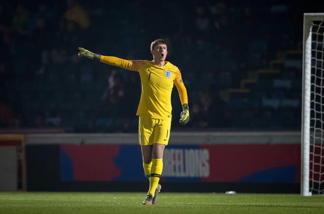 Goalkeeper Billy Crellin (Fleetwood Town) of England U20 during the international match, Länderspiel, Nationalmannschaft between England U20 and Iceland U21, U 21 at Adams Park, High Wycombe, England on 19 November 2019. Copyright: xAndyxRowlandx PMI-3208-0005
