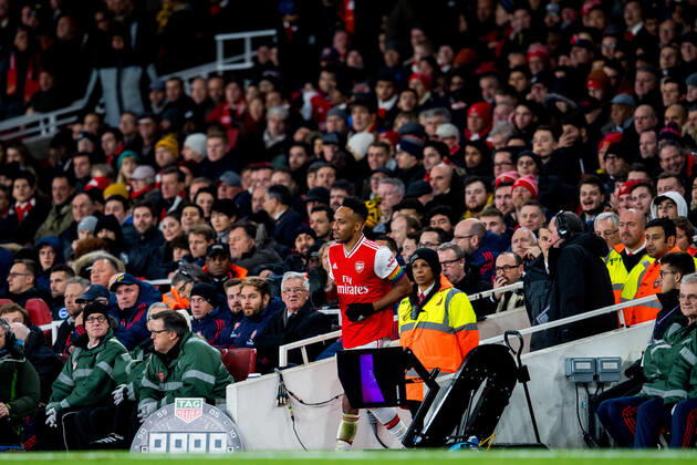 191205 Pierre Emerick Aubameyang of Arsenal during the Premier League football match between Arsenal and Brighton Hove Albion on December 5, 2019 in London Photo Vegard Wivestad Grott BILDBYRAN kod VG 170447 bbeng football fotboll fotball premier league arsenal brighton brighton hove albion, Copyright: VEGARDxWIVESTADxGRoTT BB191205VG070