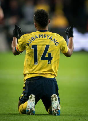 Pierre-Emerick Aubameyang of Arsenal during the Premier League match between West Ham United and Arsenal at the Olympic Park, London, England on 9 December 2019. Copyright: xAndyxRowlandx PMI-3242-0012