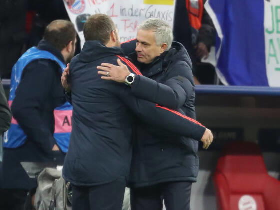 Bayern Munich v Tottenham Hotspur UEFA Champions League Hans-Dieter Flick of Bayern Munich and Jose Mourinho of Tottenham Hotspur at the end of the UEFA Champions League match at Allianz Arena, Munich Content Not Available For UK Newspapers Copyright: xYannisxHalasx FIL-13951-0103