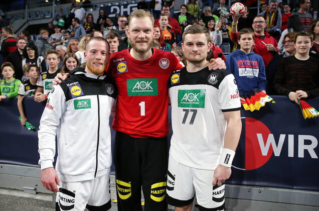 BAU 04 01 2020 Mannheim handball international match Germany vs. Iceland, Stuttgart international, v l Patrik Zieker, Johannes Bitter, David Schmidt GER