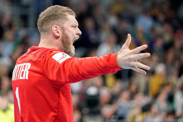 Johannes Bitter Jogi Bitter, Goalkeeper, Germany, 1 , Single frame, Action, Action, Cheers, Cheers, celebration, Joy, confident, optimistic, Game scene, Action, Action, 04 01 2020, Mannheim Germany, Handball, International, Germany Iceland xozx