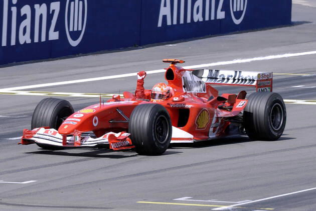 SCHUMACHER Michael F1 Team Scuderia Ferrari crossed the finish line as winner F1 GP of Germany 2004 on 30 05 2004 at the Nuerburgring