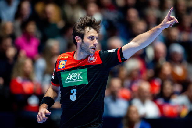 200111 Uwe Gensheimer of Germany celebrates during the EHF European Handball Championship match between Spain and Germany on January 11, 2020 in Trondheim Photo Vegard Wivestad Grott BILDBYRAN code VG 170462 bbeng handball handball handball handball em 2020 european mens handball championship 2020 em 2020 handballs 2020 ehf euro 2020 spain spain germany germany deutschland rejoice,  Copyright: VEGARDxWIVESTADxGRoTT BB200111VG043