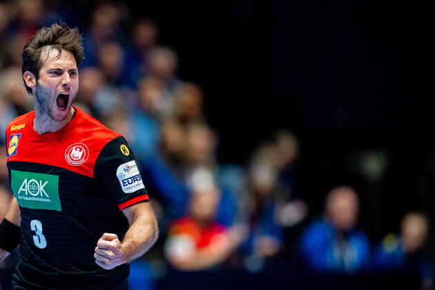 200111 Uwe Gensheimer of Germany celebrates during the EHF European Handball Championship match between Spain and Germany on January 11, 2020 in Trondheim Photo Vegard Wivestad Grott BILDBYRAN code VG 170462 bbeng handball handball handball handball em 2020 european mens handball championship 2020 em 2020 handballs 2020 ehf euro 2020 spain spain germany germany deutschland rejoice,  Copyright: VEGARDxWIVESTADxGRoTT BB200111VG073