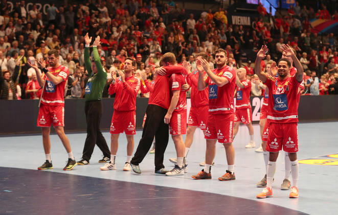 HANDBALL - EHF EURO 2020, AUT vs UKR VIENNA,AUSTRIA,12.JAN.20 - HANDBALL - EHF European Men s Handball Championship 2020, group stage, Austria vs Ukraine. Image shows the rejoicing of AUT. GEPAxpictures xChristianxOrt