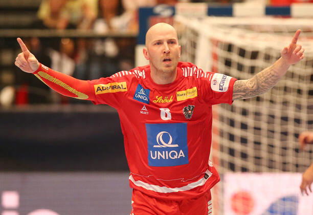 HANDBALL - EHF EURO 2020, AUT vs UKR VIENNA,AUSTRIA,12.JAN.20 - HANDBALL - EHF European Men s Handball Championship 2020, group stage, Austria vs Ukraine. Image shows the rejoicing of Robert Weber (AUT). GEPAxpictures xChristianxOrt