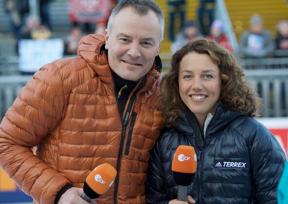 Biathlon Ruhpolding GER 15 01 2020 IBU Worldcup Cup Women Women Women Sprint 7,5 km ZDF Television Biathlon Experts Sven FISCHER and Laura DAHLMEIER