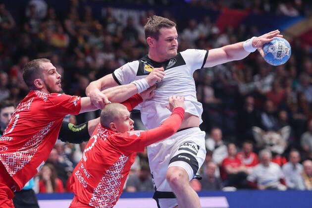 Men s EHF Euro 2020 - Belarus v Germany 16.01.2020., Wiener Stadthalle, Vienna, Ausrtia - Men s EHF Euro 2020, Main Round, group 1, 1st round, Belarus - Germany. Artsem Karalek, Ivan Brouka, David Schmidt LukaxStanzl PIXSELL