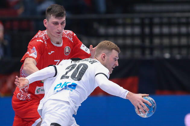 Men s EHF Euro 2020 - Belarus v Germany 16.01.2020., Wiener Stadthalle, Vienna, Ausrtia - Men s EHF Euro 2020, Main Round, group 1, 1st round, Belarus - Germany. Philipp Weber, Viachaslau Bokhan. LukaxStanzl PIXSELL
