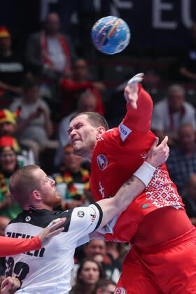 Men s EHF Euro 2020 - Belarus v Germany 16.01.2020., Wiener Stadthalle, Vienna, Ausrtia - Men s EHF Euro 2020, Main Round, group 1, 1st round, Belarus - Germany. Patrick Zieker, Siarhei Shylovich LukaxStanzl PIXSELL