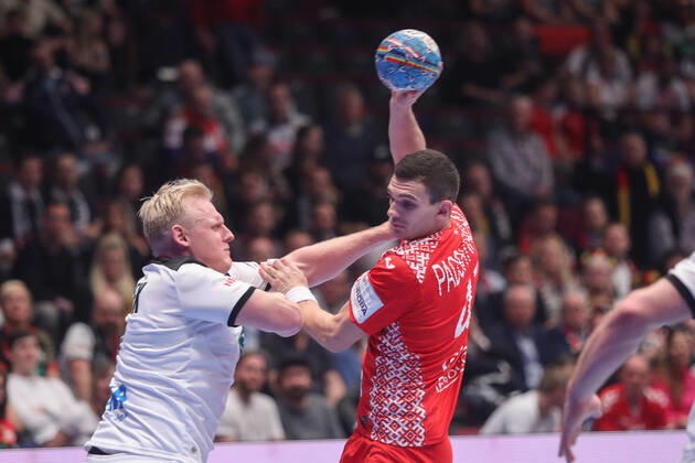 Men s EHF Euro 2020 - Belarus v Germany 16.01.2020., Wiener Stadthalle, Vienna, Ausrtia - Men s EHF Euro 2020, Main Round, group 1, 1st round, Belarus - Germany. Patrick Wiencek, Aliaksandr Padshyvalau LukaxStanzl PIXSELL