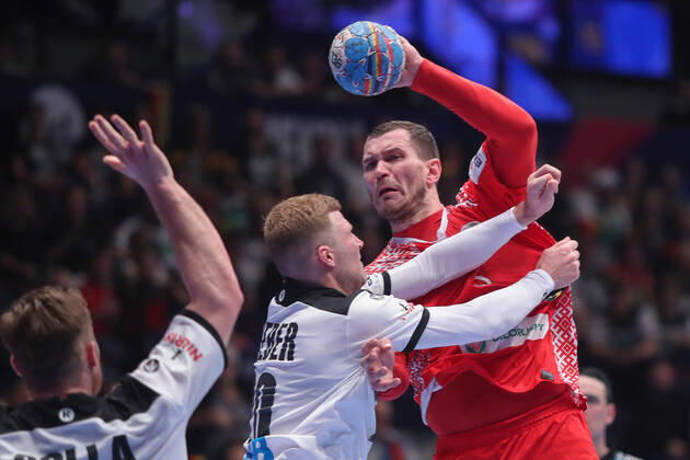 Men s EHF Euro 2020 - Belarus v Germany 16.01.2020., Wiener Stadthalle, Vienna, Ausrtia - Men s EHF Euro 2020, Main Round, group 1, 1st round, Belarus - Germany. Philipp Weber, Siarhei Shylovich LukaxStanzl PIXSELL