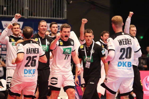 Germany Belarus, EHF Euro 2020 Jubilation on the German bench, Vienna Vienna Austria Ice rink