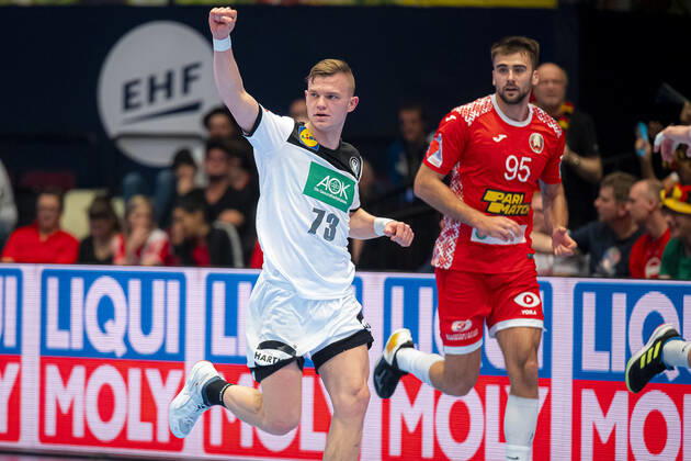 Handball, Men EM 2020, Main Round, Group 1, Belarus Germany Timo Kastening Germany TSV Hannover Jubilation Joy Emotion Vienna Stadthalle Vienna Austria