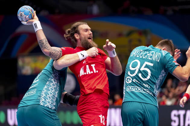 Stanislav Kasparek No 17, Czech Republic vs. Viachaslau Shumak No 22, Belarus and Vadim Gayduchenko No 95, Belarus Belarus Belarus vs. Czech Republic, Handball, Main Round, EHF Euro 2020, 18 01 20 Vienna Vienna Austria Copyright: xAgentur54Gradx xFelixxKoenigx