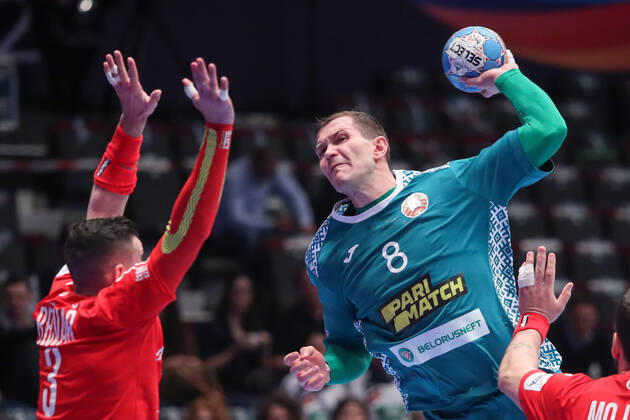 PXL_EURO 2020_Belarus vs Czech Republic 18.01.2020., Wiener Stadthalle, Vienna, Austria - Men s EHF EURO 2020, main round, group I ,match between Belarus and Czech Republic at Wiener Stadthalle. Siarhei Shylovich, Roman Becvar. LukaxStanzl PIXSELL