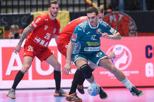 PXL_EURO 2020_Belarus vs Czech Republic 18.01.2020., Wiener Stadthalle, Vienna, Austria - Men s EHF EURO 2020, main round, group I ,match between Belarus and Czech Republic at Wiener Stadthalle.. Aliaksandr Padshyvalau. LukaxStanzl PIXSELL