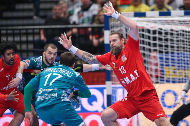 PXL_EURO 2020_Belarus vs Czech Republic 18.01.2020., Wiener Stadthalle, Vienna, Austria - Men s EHF EURO 2020, main round, group I ,match between Belarus and Czech Republic at Wiener Stadthalle. Dzmitry Nikulenkau, Pavel Horak. LukaxStanzl PIXSELL