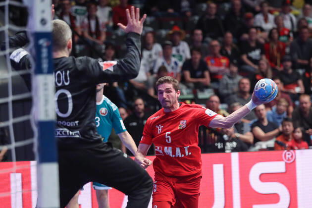 PXL_EURO 2020_Belarus vs Czech Republic 18.01.2020., Wiener Stadthalle, Vienna, Austria - Men s EHF EURO 2020, main round, group I ,match between Belarus and Czech Republic at Wiener Stadthalle.. Miroslav Jurka, Aliaksei Kishou. LukaxStanzl PIXSELL