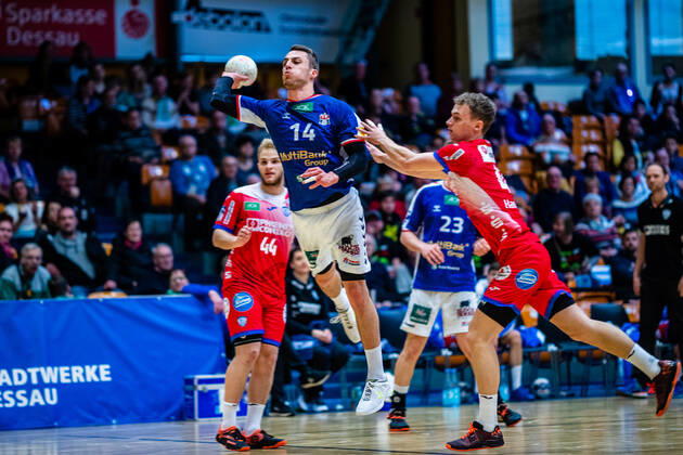 Lukas Ossenkopp 14 HSV Handball during the match HSV Handball and TBV Lemgo Lippe at the Peugeot Cup 2020 in the Anhalt Arena on 19 January 2020 in Dessau Rosslau, Saxony Anhalt, Germany