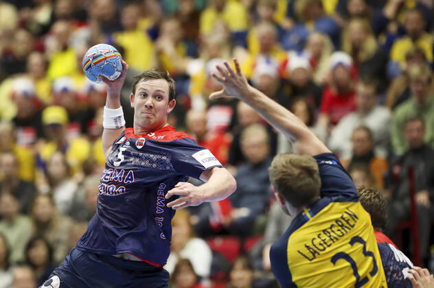 Norway s Sander Sagosen L scores during the Men s European Handball Championship main round Group 2 match between Slovenia and Hungary at Malmo Arena, Friday Jan 19, 2020 Photo Andreas Hillergren TT code 10600 Malmo Sweden HANDBALL x10600x,  Copyright: xAndreasxHillergren TTx EURO HANDBALL NORWAY-SWEDEN