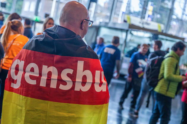 HANDBALL - EHF EURO 2020, AUT vs GER VIENNA,AUSTRIA,20.JAN.20 - HANDBALL - EHF European Men s Handball Championship 2020, main round, Austria vs Germany Image shows a fan of Germany with a flag. GEPAxpictures xDavidxBitzan