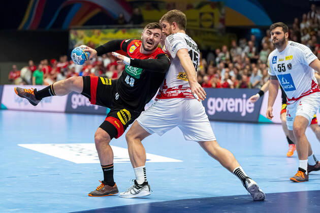 Handball, Men EM 2020, Main Round, Group 1, Austria Germany Jannik Kohlbacher Germany Rhein Neckar Loewen , Fabian Posch Austria Vienna Stadthalle Vienna Austria