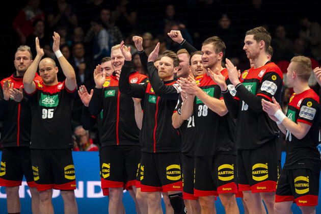 Handball, Men EM 2020, Main Round, Group 1, Austria Germany Paul Drux Germany Fuechse Berlin , Patrick Wiencek Germany THW Kiel , Tobias Reichmann Germany MT Melsungen Vienna Stadthalle Vienna Austria