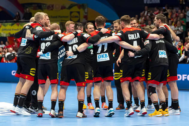 Handball, Men EM 2020, Main round, Group 1, Austria Germany the team of Germany, Final cheers Final cheers Emotion Joy Vienna Stadthalle Vienna Austria